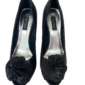 Like New! WHBM, Stunning Black Sequin Heels, Size 7M